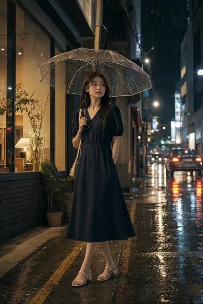 비 오는 원피스 AI 프롬프트 미리보기