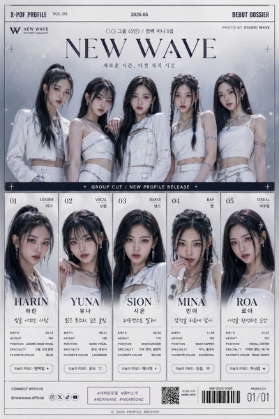 K-pop 멤버 프로필 5컷 시트 미리보기