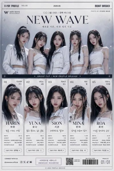 K-pop 멤버 프로필 5컷 시트 AI 프롬프트 미리보기