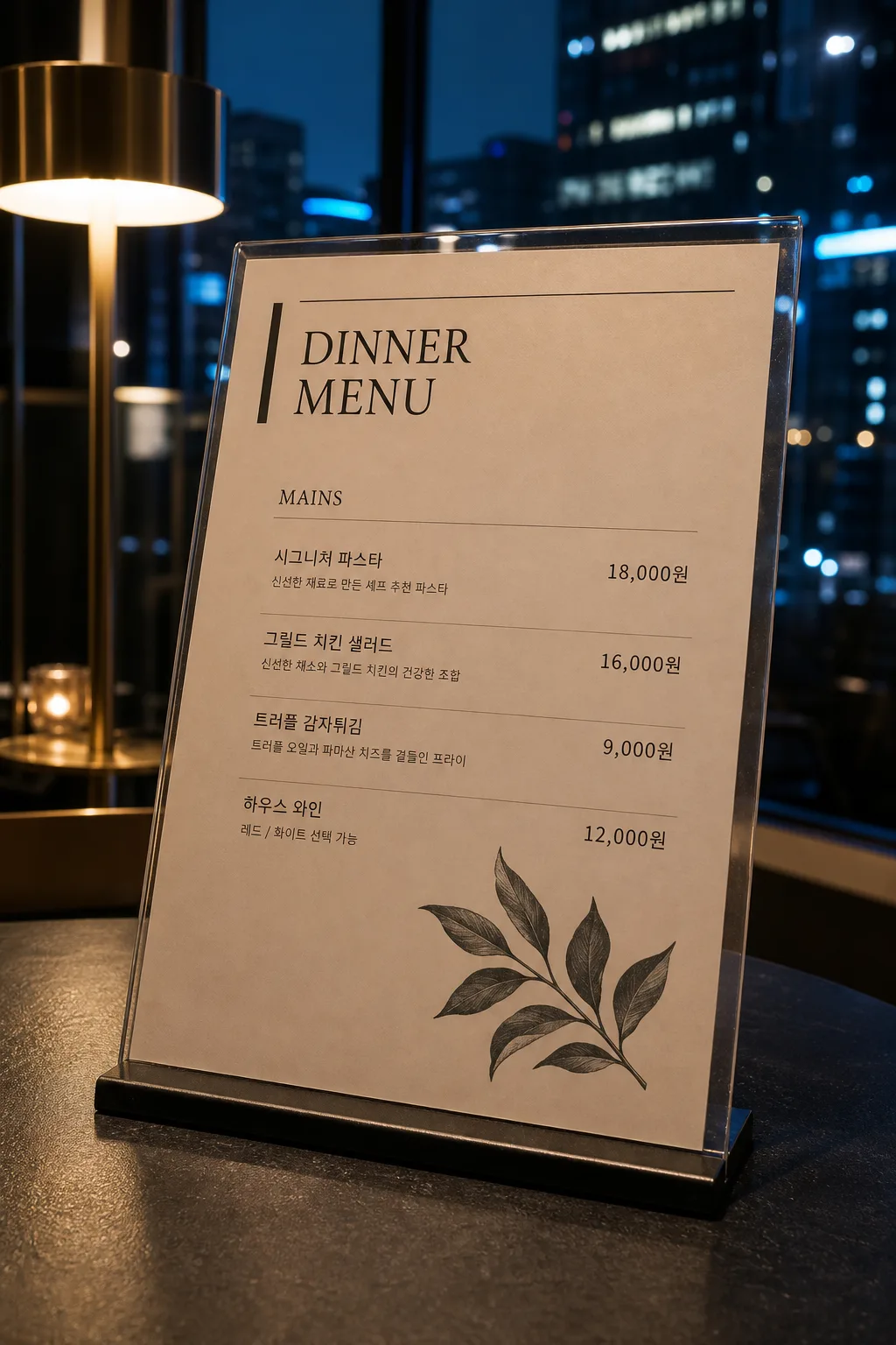 야경 메뉴판 수정 Prompt preview