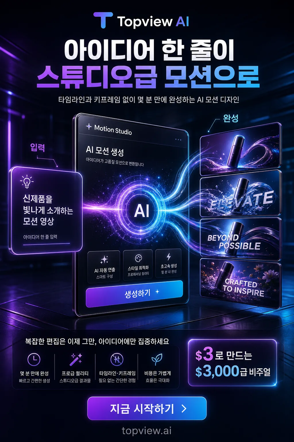AI 모션 디자인 SaaS 런칭 광고 포스터 프롬프트 미리보기