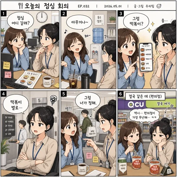한국 6컷 만화 페이지 (3×2 그리드) AI 프롬프트 미리보기