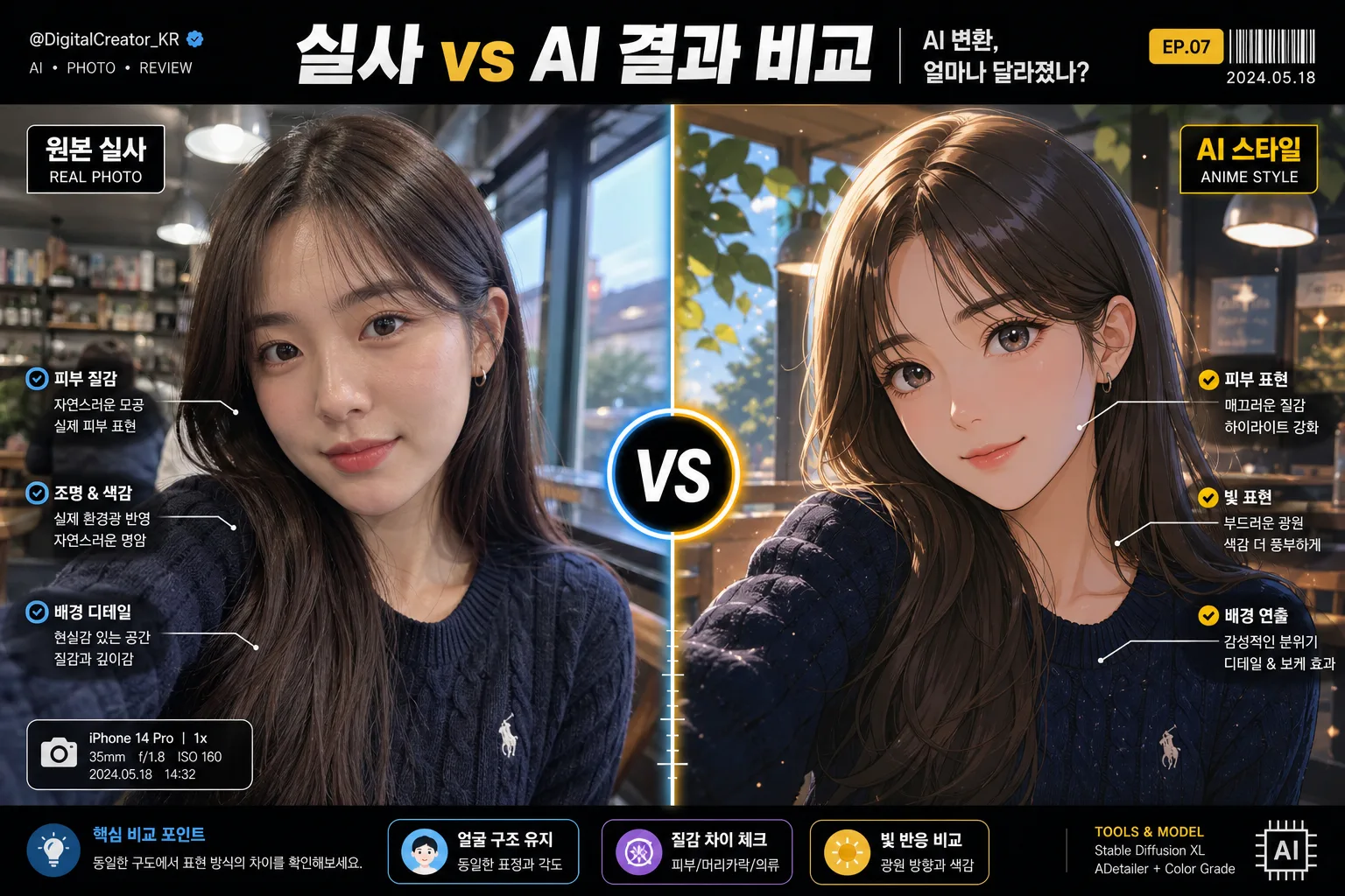 AI와 실사 분할 비교 Prompt preview