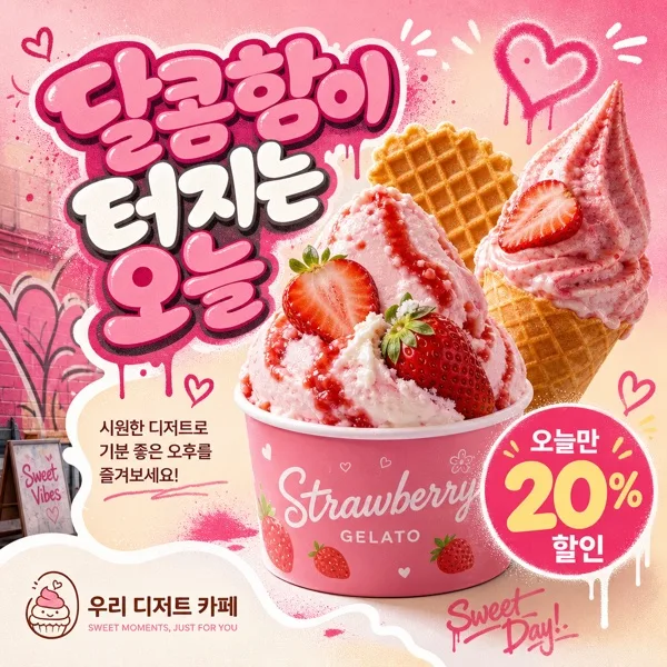 그래피티 디저트 홍보 카드 AI 프롬프트 미리보기