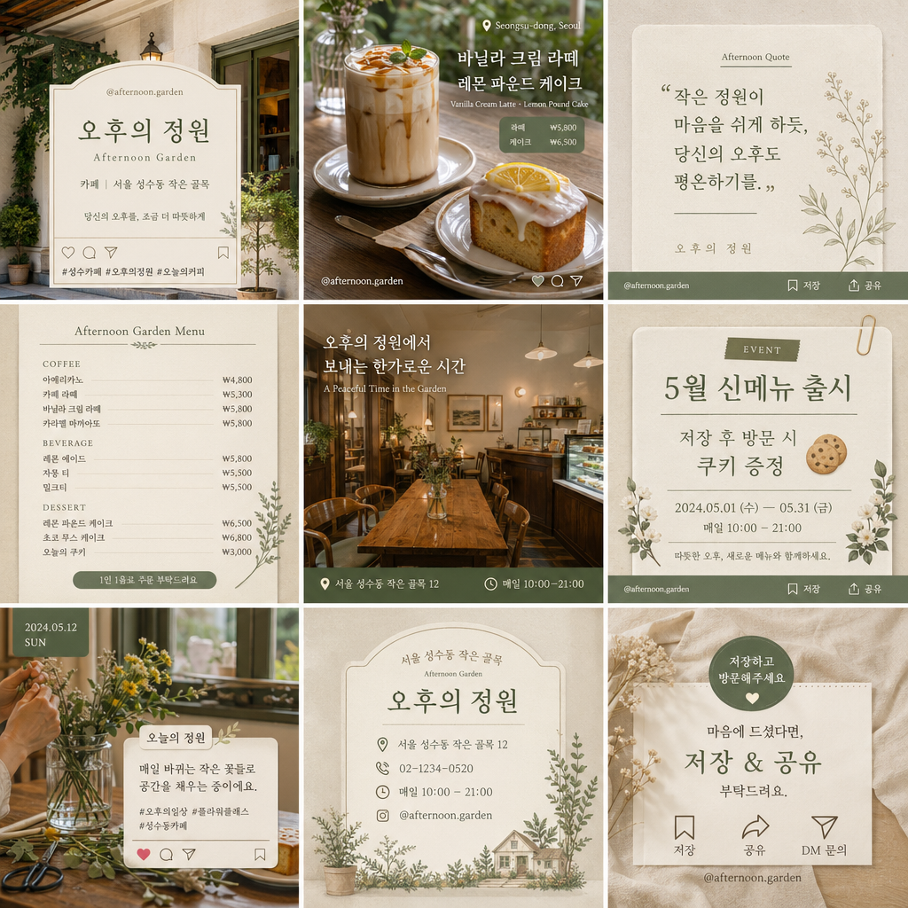 매장 인스타그램 9분할 피드 디자인 미리보기