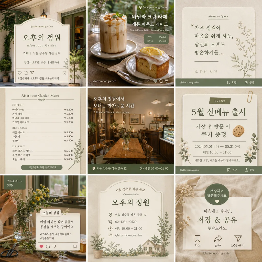 매장 인스타그램 9분할 피드 디자인 提示詞預覽