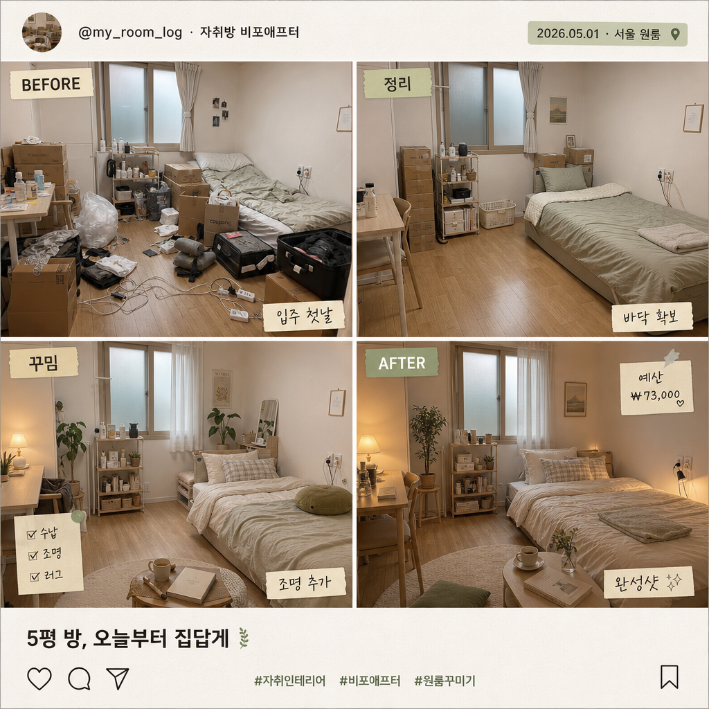 자취 인테리어 비포애프터 4컷 미리보기