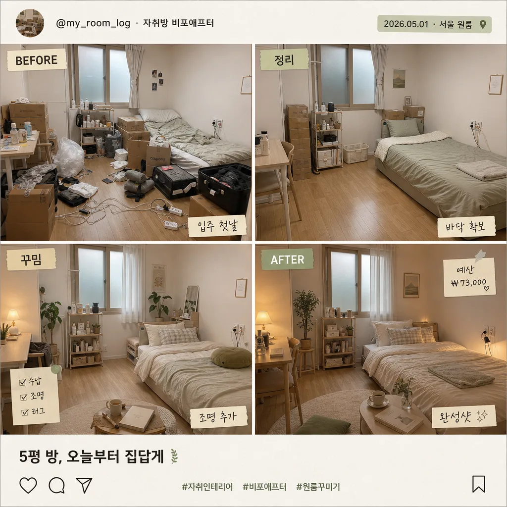 자취 인테리어 비포애프터 4컷 Prompt preview