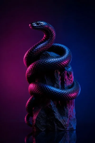 핑크 블루 네온의 다크 뱀 일러스트 AI 프롬프트 미리보기
