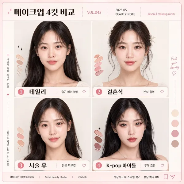 메이크업 4컷 비교 AI 프롬프트 미리보기