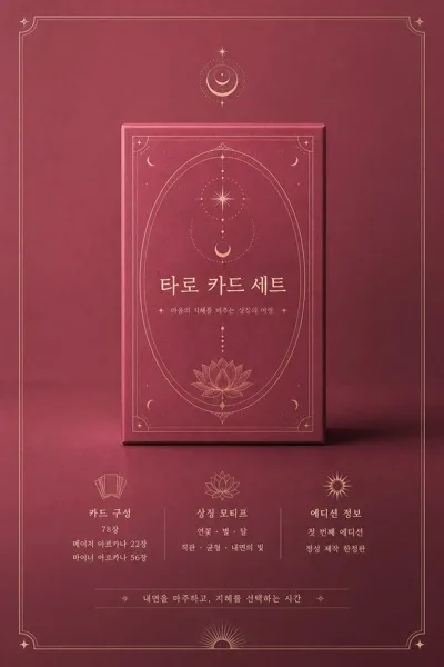 딥핑크 타로 카드 패키지 커버 디자인 AI 프롬프트 미리보기
