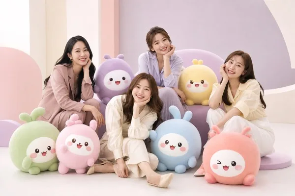 파스텔 마스코트와 성인 여성의 3D 캐릭터 화보 AI 프롬프트 미리보기