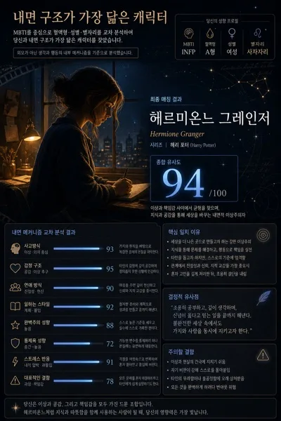 MBTI·혈액형·별자리로 찾는 닮은 드라마 영화 캐릭터 분석 카드 프롬프트 미리보기