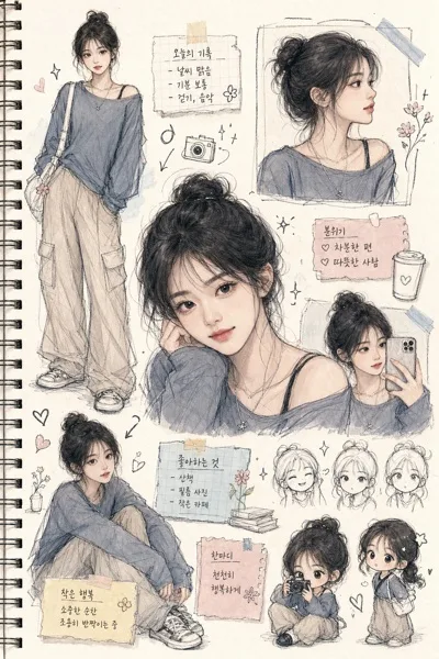 감성 패션 스케치북 프로필 AI 프롬프트 미리보기