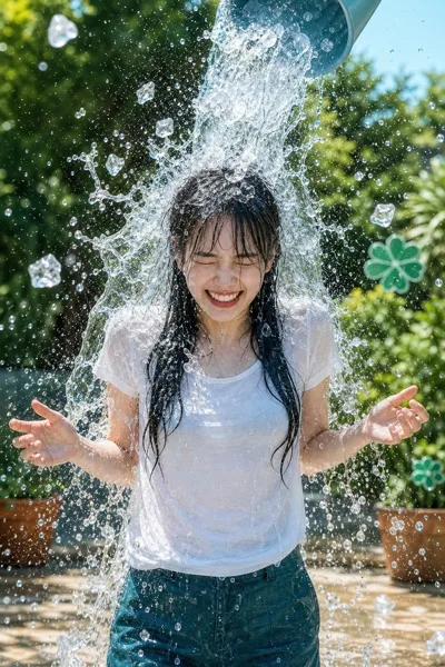무더위 속 AI 아이스버킷 챌린지 시네마틱 SNS 이미지 프롬프트 미리보기