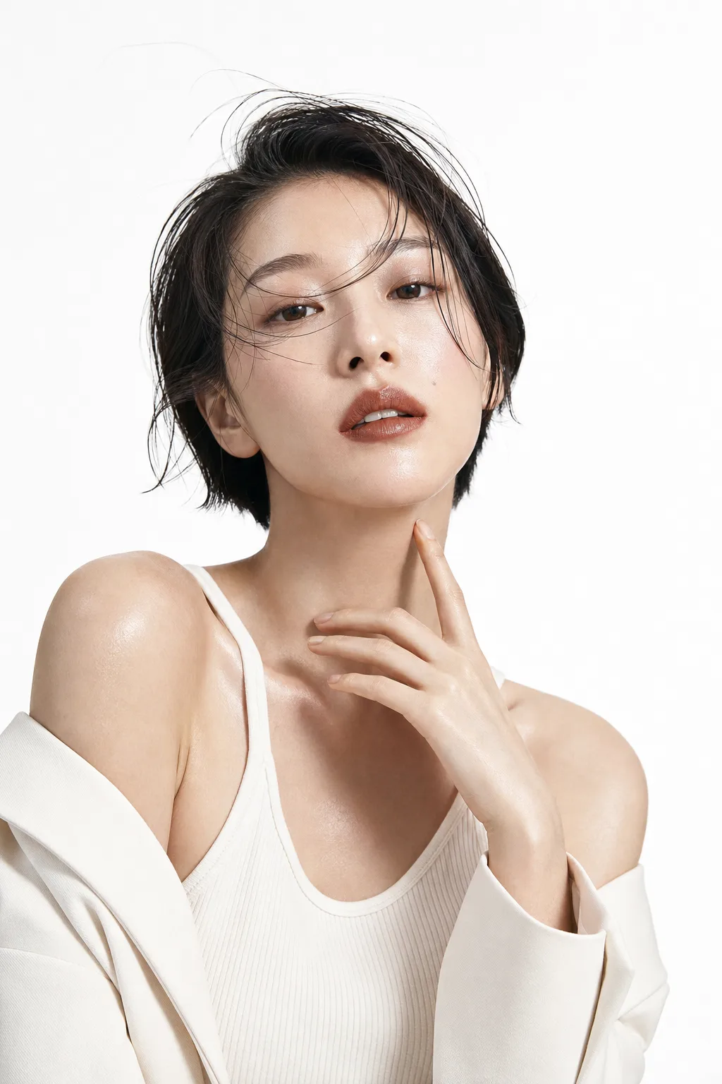 바람을 맞는 숏컷 여성 뷰티 화보 미리보기