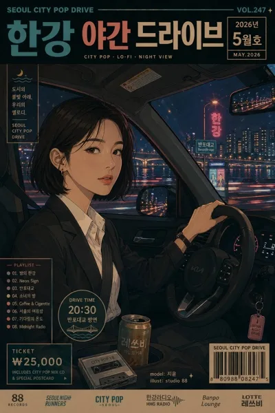 한국형 시티팝 로파이 일러스트 AI 프롬프트 미리보기