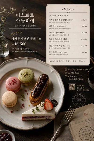 레스토랑 메뉴 푸드 포토 AI 프롬프트 미리보기