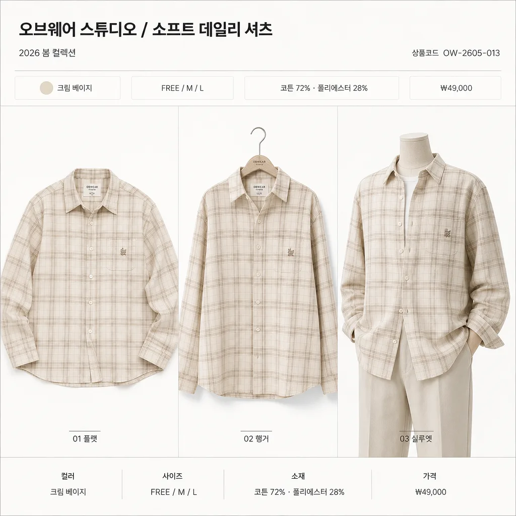 의류 누끼 3가지 진열 컷 Prompt preview