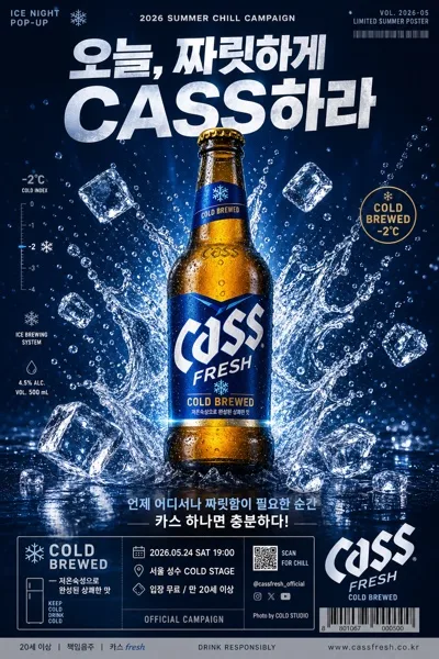 맥주 병 단독 스플래시 광고 AI 프롬프트 미리보기