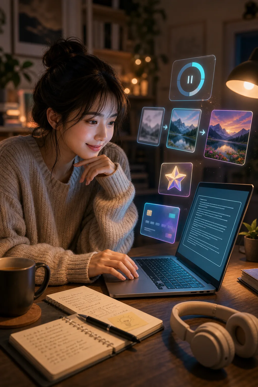 AI 이미지 프롬프트 취미를 다시 시작하는 크리에이터 데스크 일러스트 프롬프트 미리보기