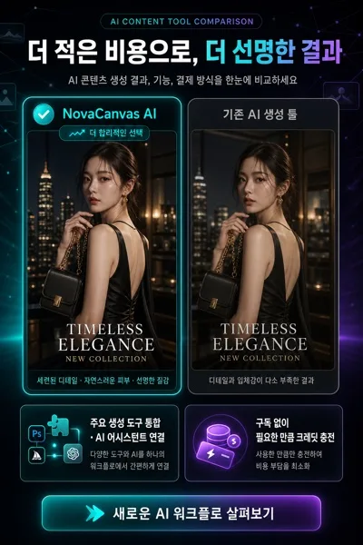 AI 콘텐츠 생성 서비스 가격·품질 비교형 세로 광고 포스터 AI 프롬프트 미리보기