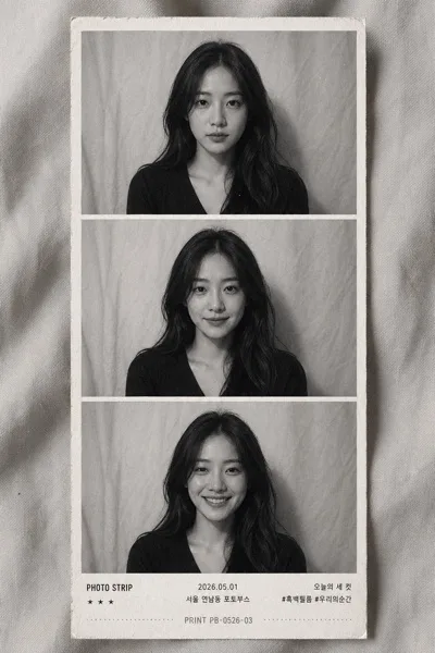 흑백 포토부스 3컷 프레임 AI 프롬프트 미리보기