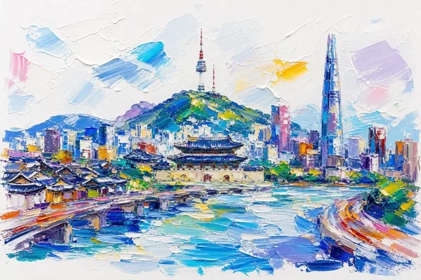 두꺼운 물감 도시 풍경화 AI 프롬프트 미리보기