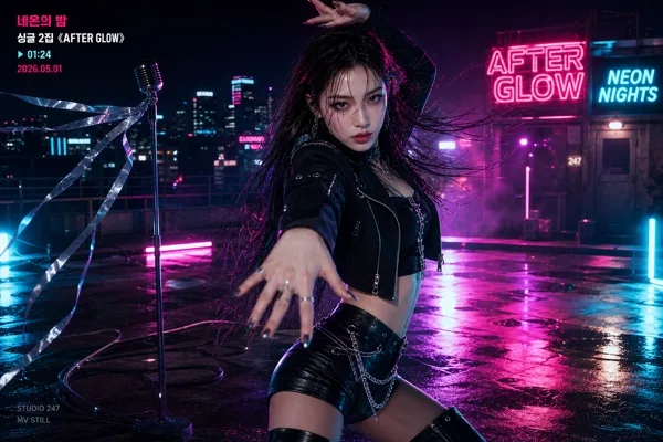 K-pop MV 한 장면 스틸 컷 Prompt preview
