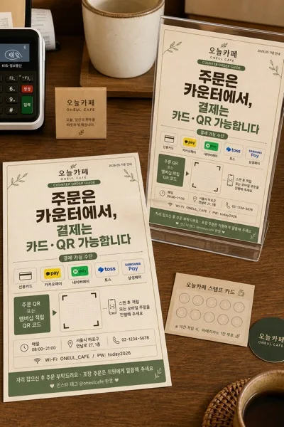 카운터 주문·결제 안내 사인 AI 프롬프트 미리보기