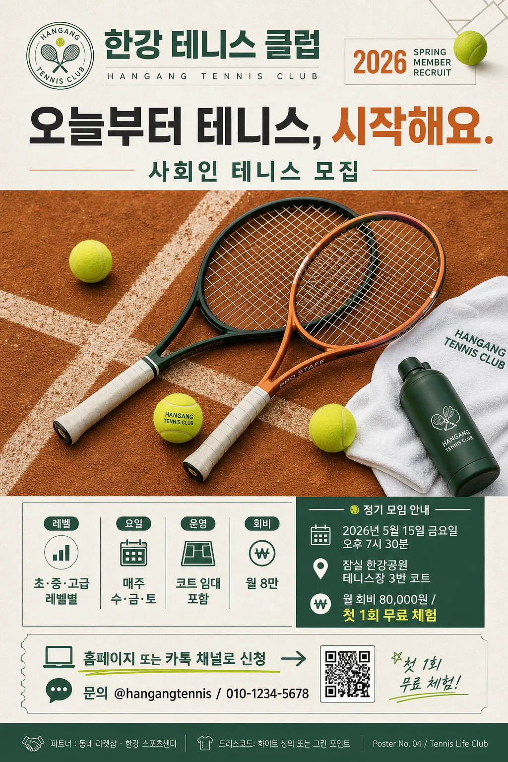 사회인 테니스 동호회 모집 포스터 提示詞預覽