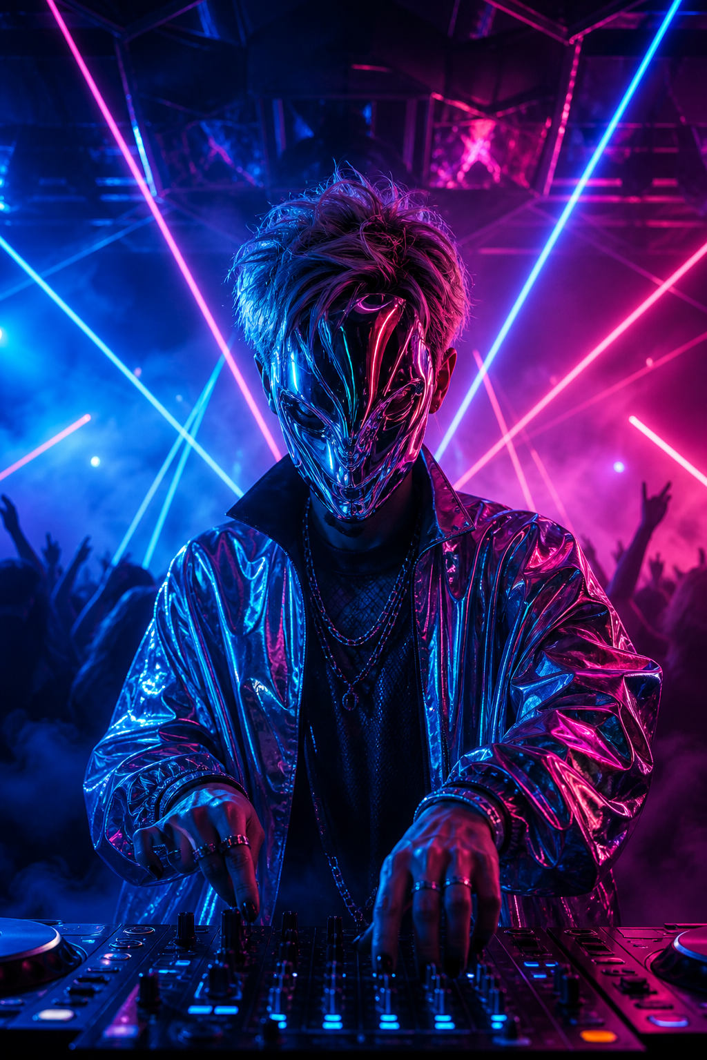 핑크 블루 네온 마스크 DJ 클럽 포스터 미리보기