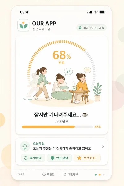 앱 로딩 화면 (애니메이션 정지컷) AI 프롬프트 미리보기