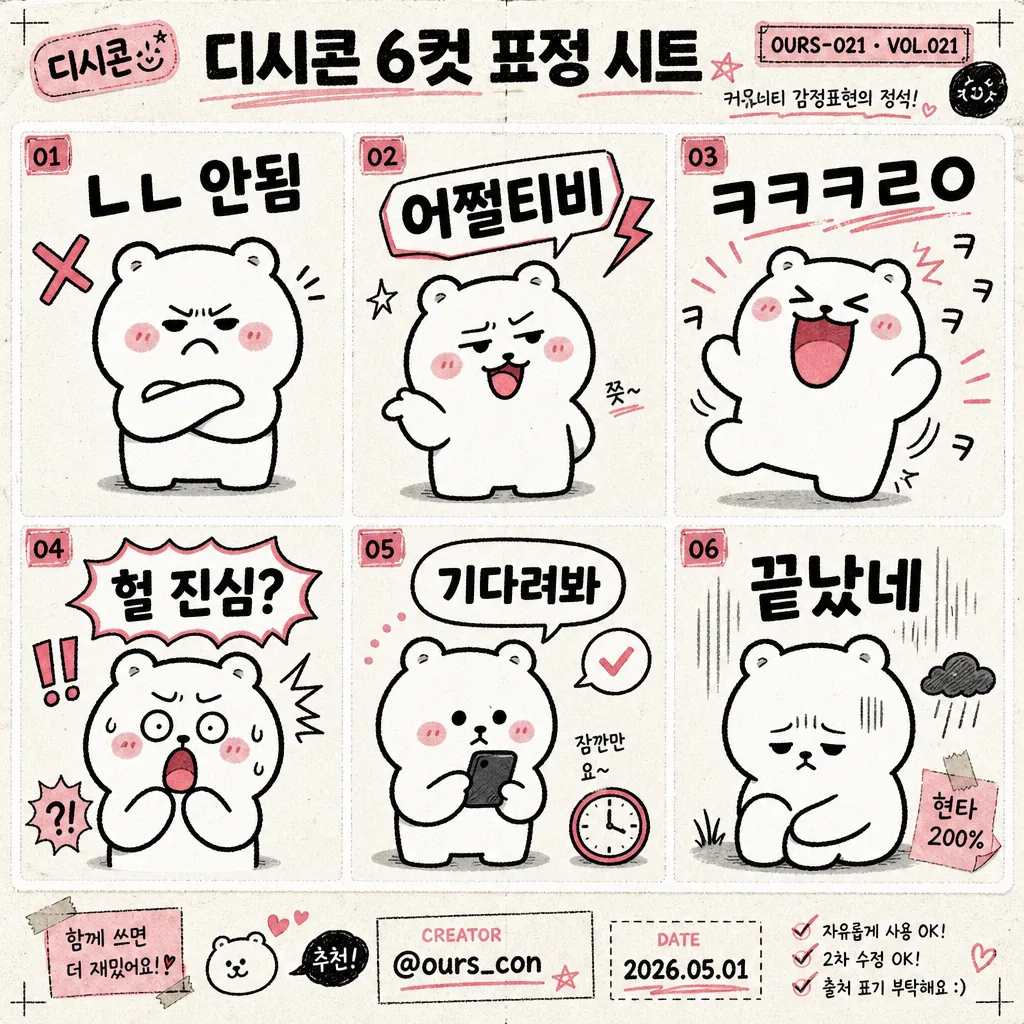 디시콘 6컷 표정 시트 プロンプトのプレビュー