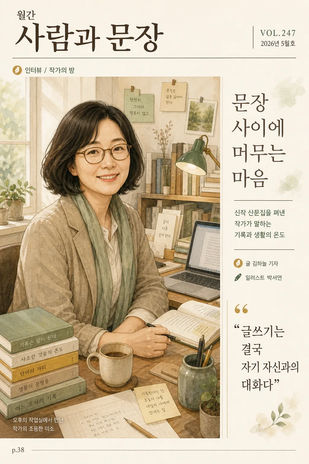 따뜻한 인터뷰 인물 일러스트 提示詞預覽