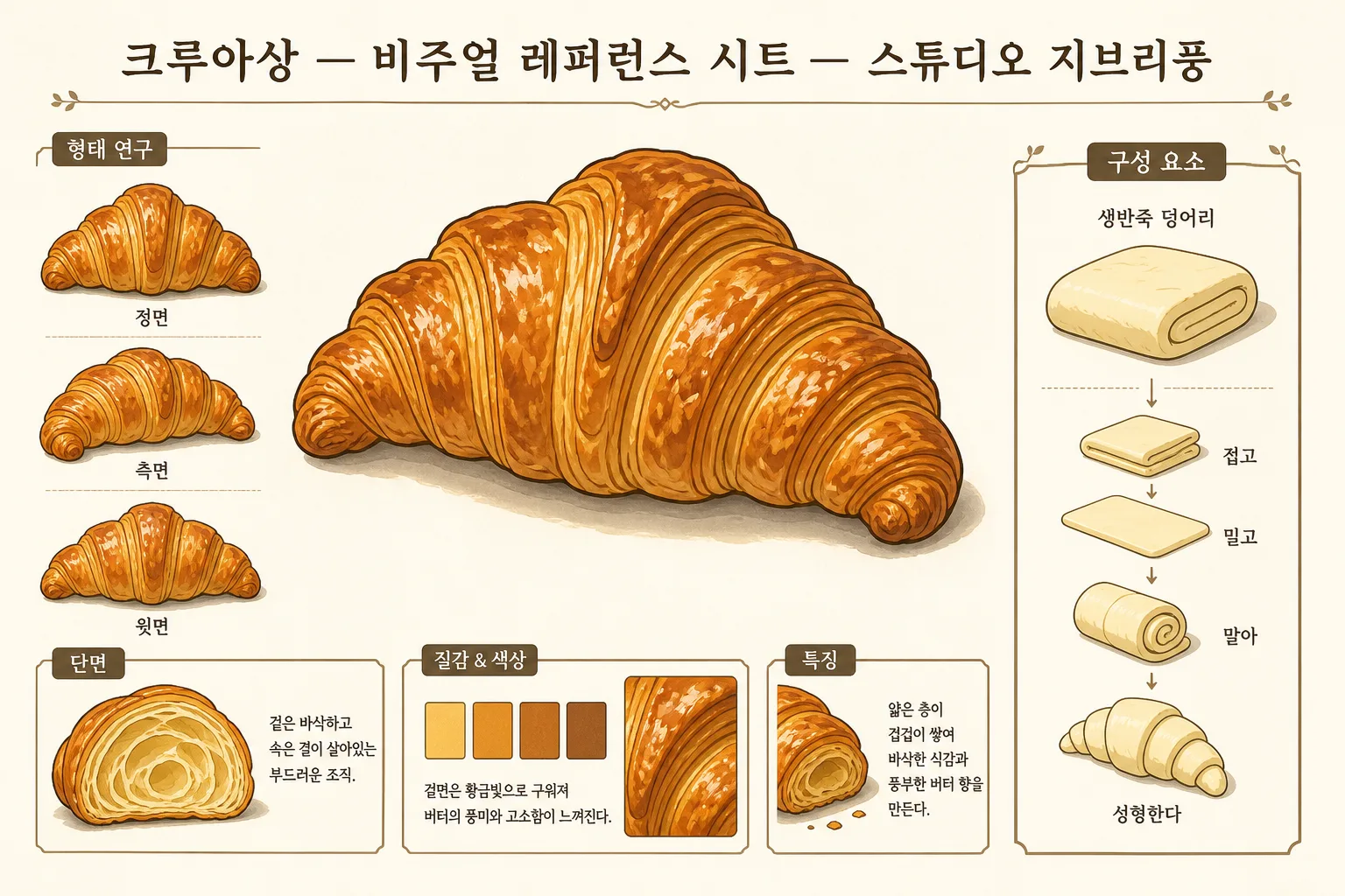 애니메이션 화풍의 주제별 비주얼 레퍼런스 시트 프롬프트 미리보기