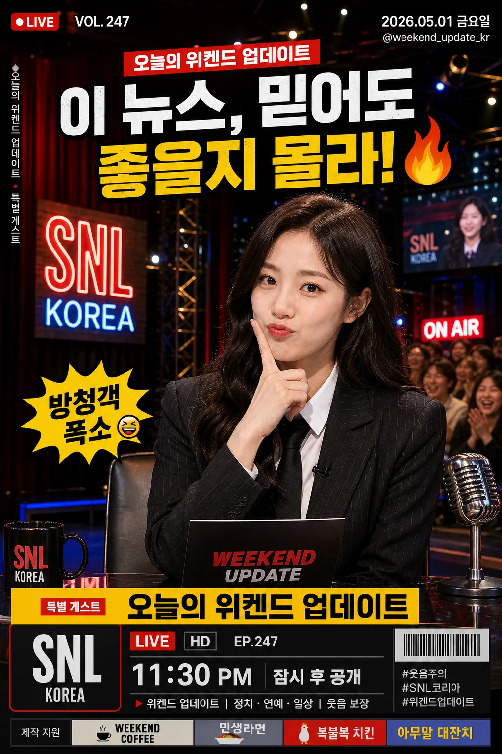 한국 코미디 쇼 패러디 컷 Prompt preview