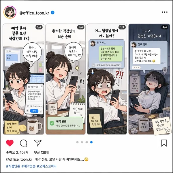 한국 인스타 스와이프 만화 (4슬라이드) AI 프롬프트 미리보기