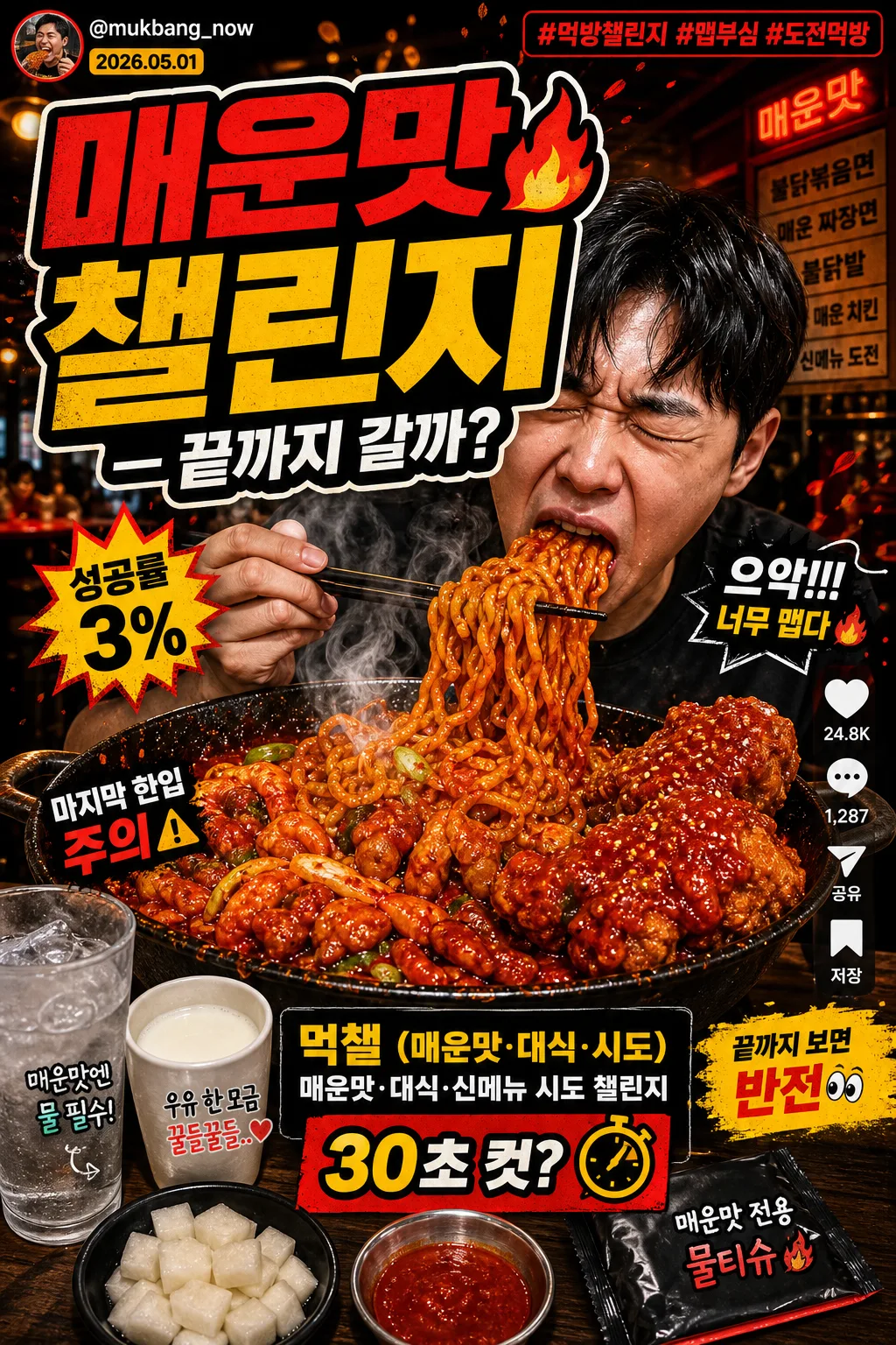 먹방 챌린지 릴스 표지 Prompt preview