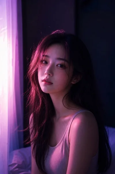 네온 조명 감성의 인물 초상 사진 AI 프롬프트 미리보기