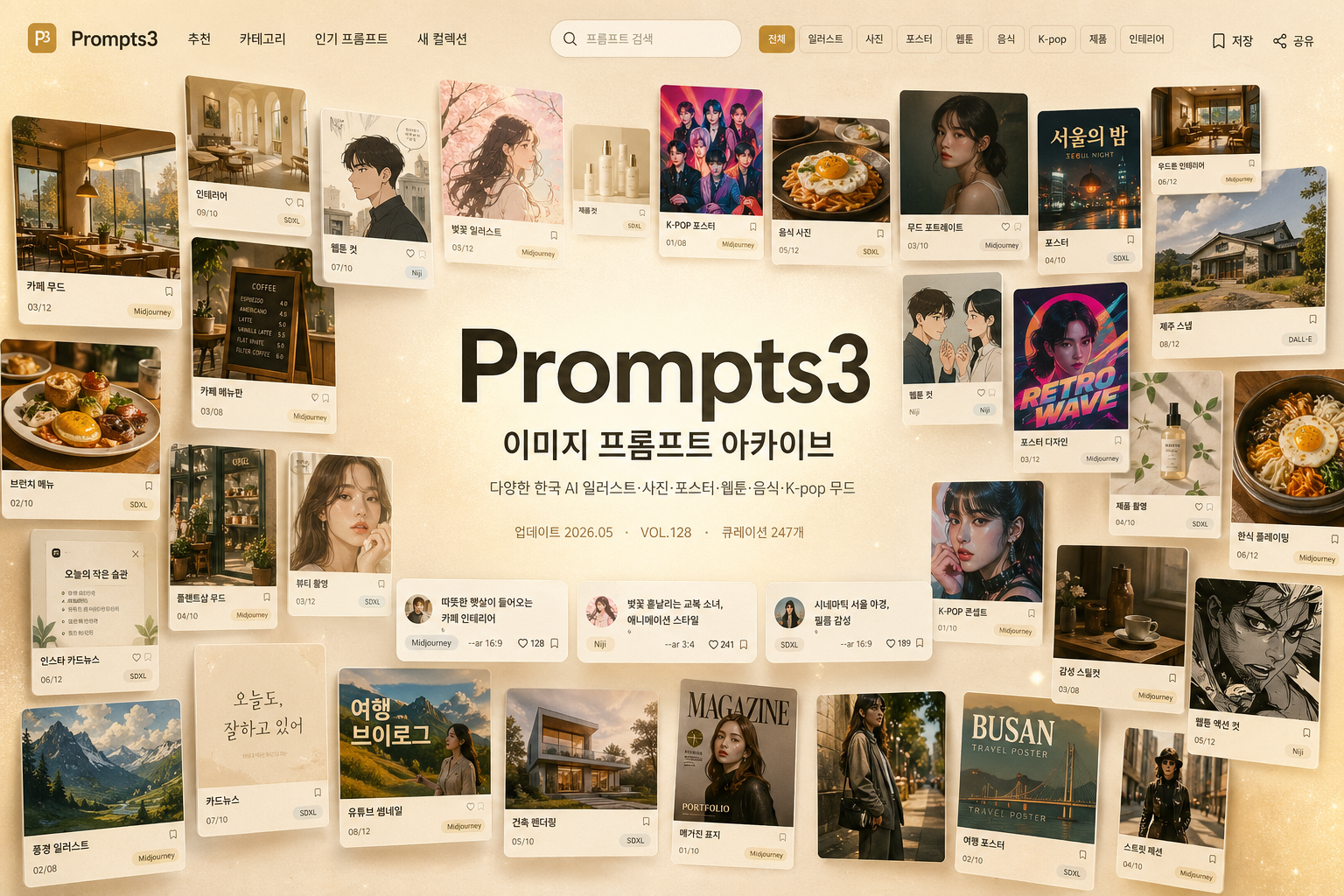 AI 프롬프트 사이트 모자이크 비주얼 미리보기