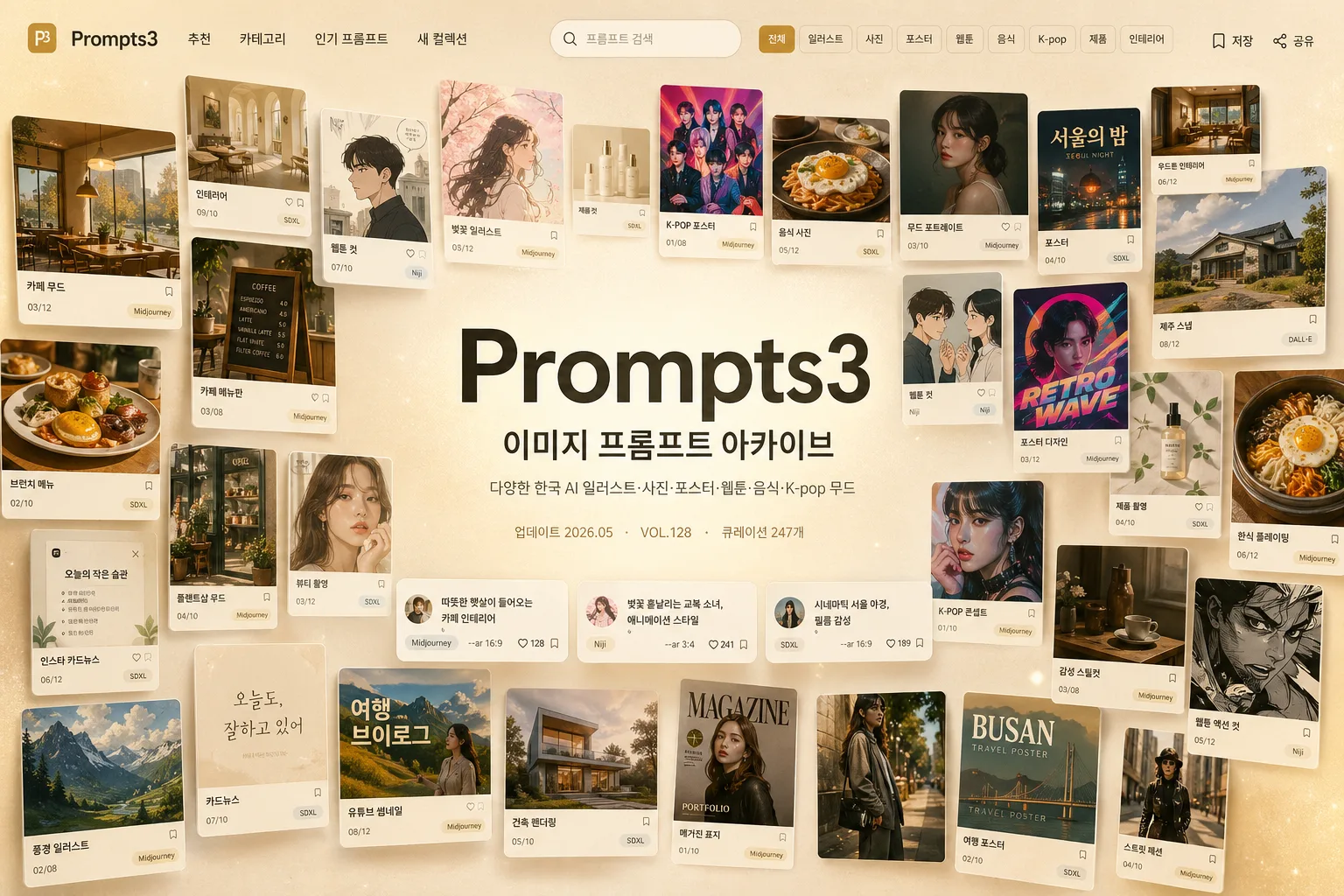 AI 프롬프트 사이트 모자이크 비주얼 Prompt preview
