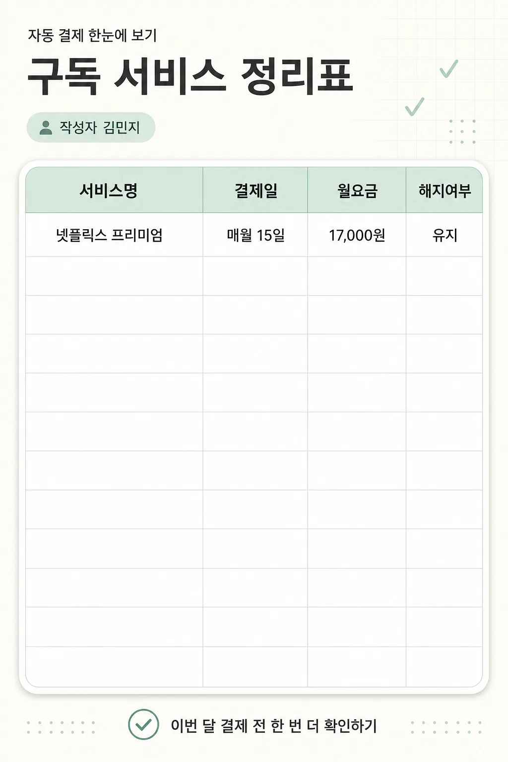 구독정리표 提示詞預覽