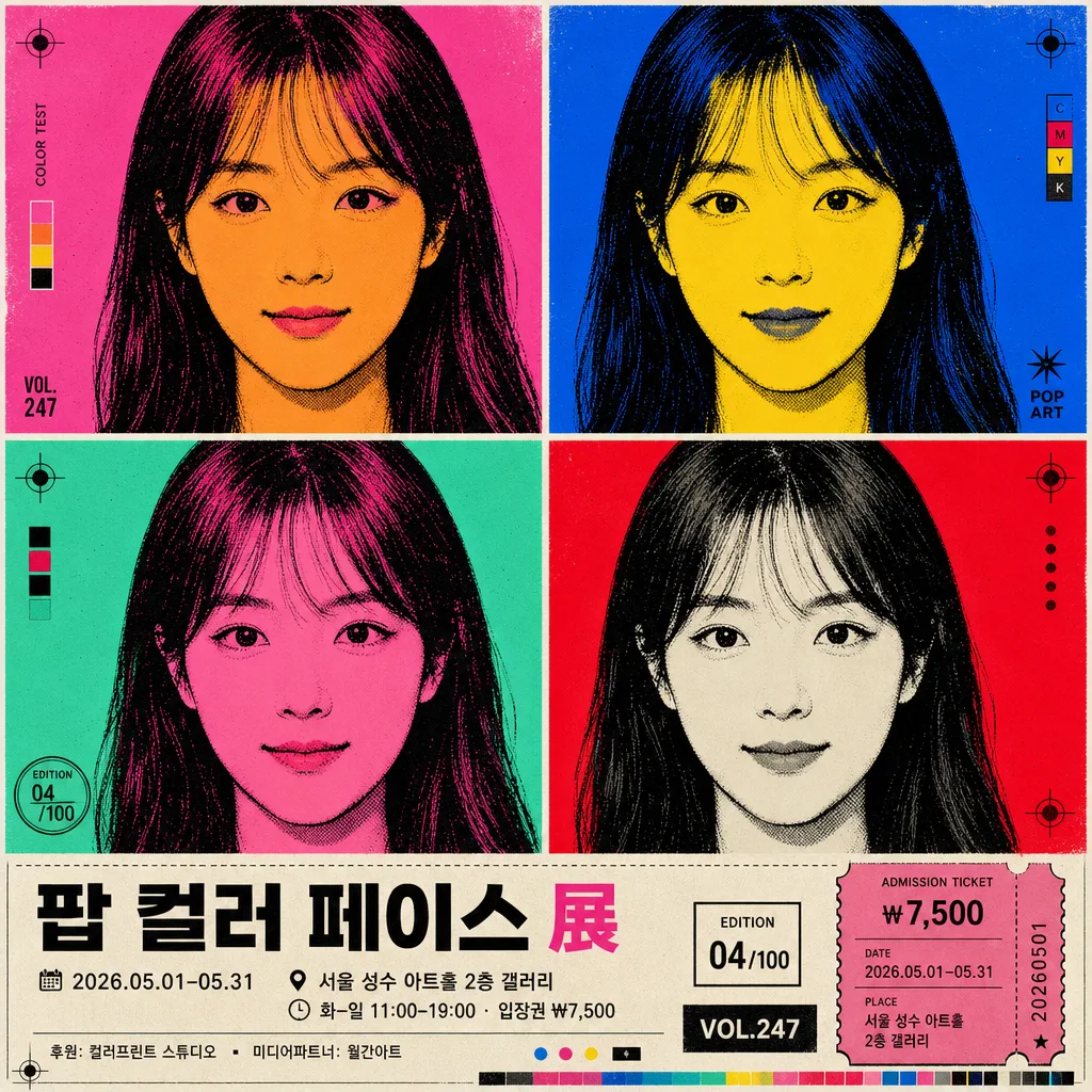 팝아트 4분할 얼굴 변형 提示詞預覽