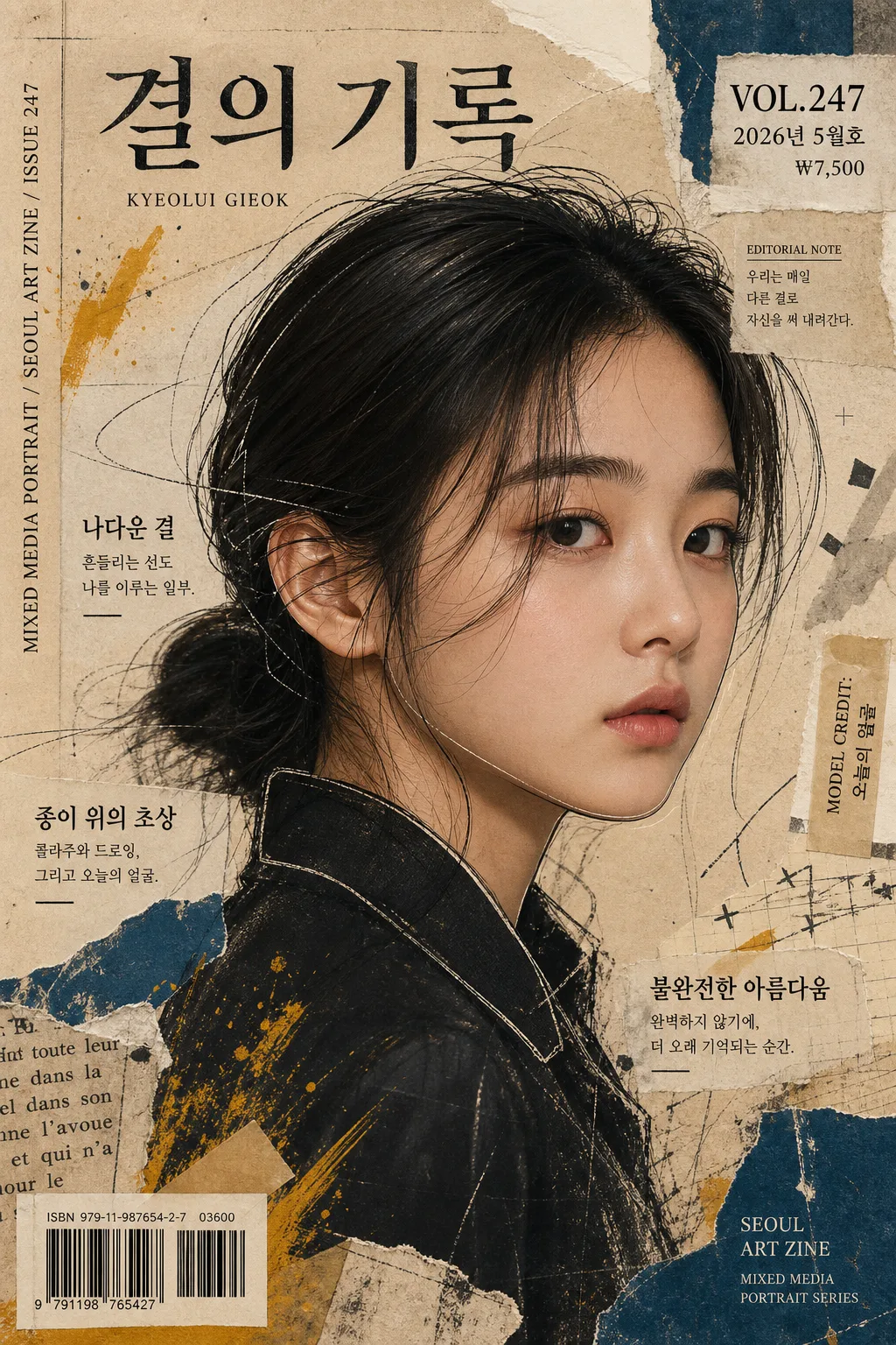 믹스드 미디어 인물 에디토리얼 Prompt preview