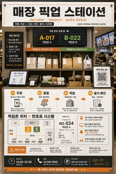 매장 픽업 스테이션 (배달·테이크아웃 안내) AI 프롬프트 미리보기