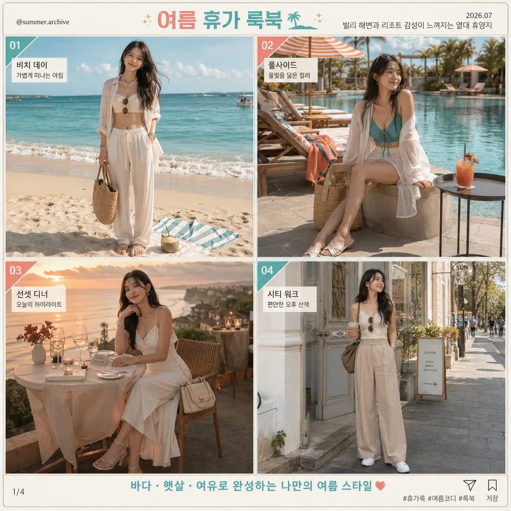 여름 휴가 룩북 4컷 Prompt preview