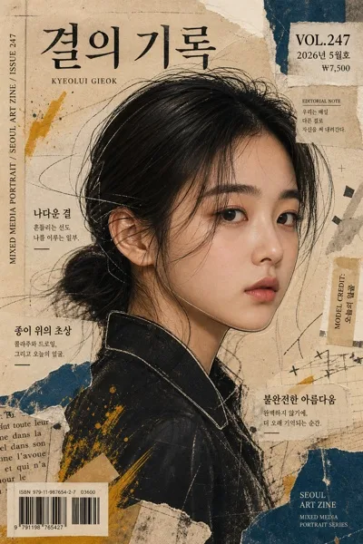 믹스드 미디어 인물 에디토리얼 AI 프롬프트 미리보기