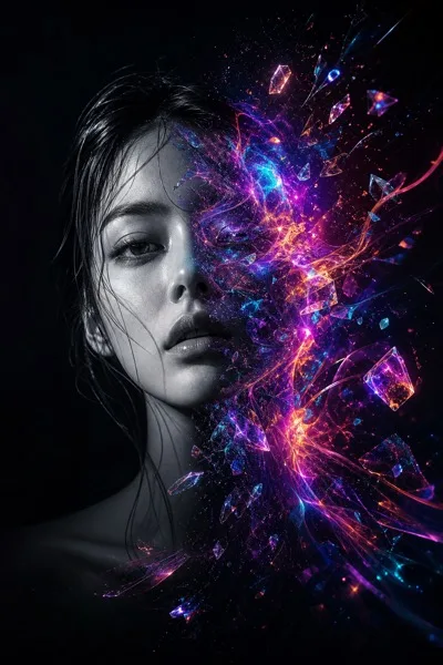 이중 감정의 초현실 캐릭터 초상 AI 프롬프트 미리보기