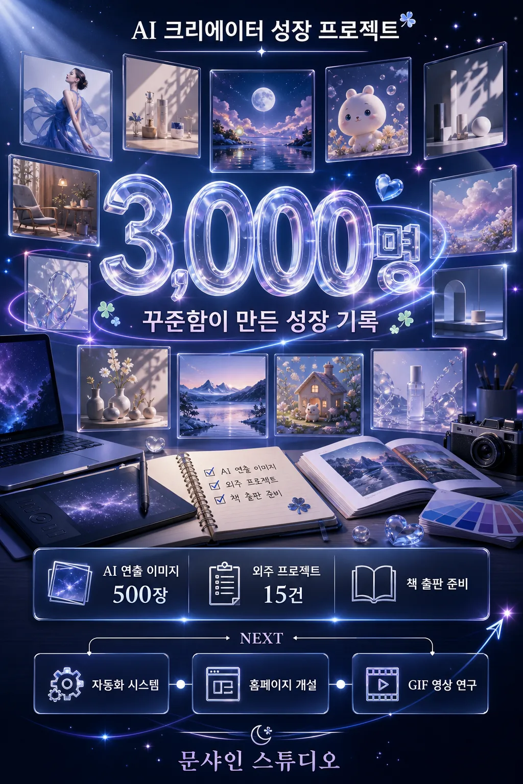 AI 크리에이터 3000명 성장 프로젝트 성과 기록 포스터 프롬프트 미리보기